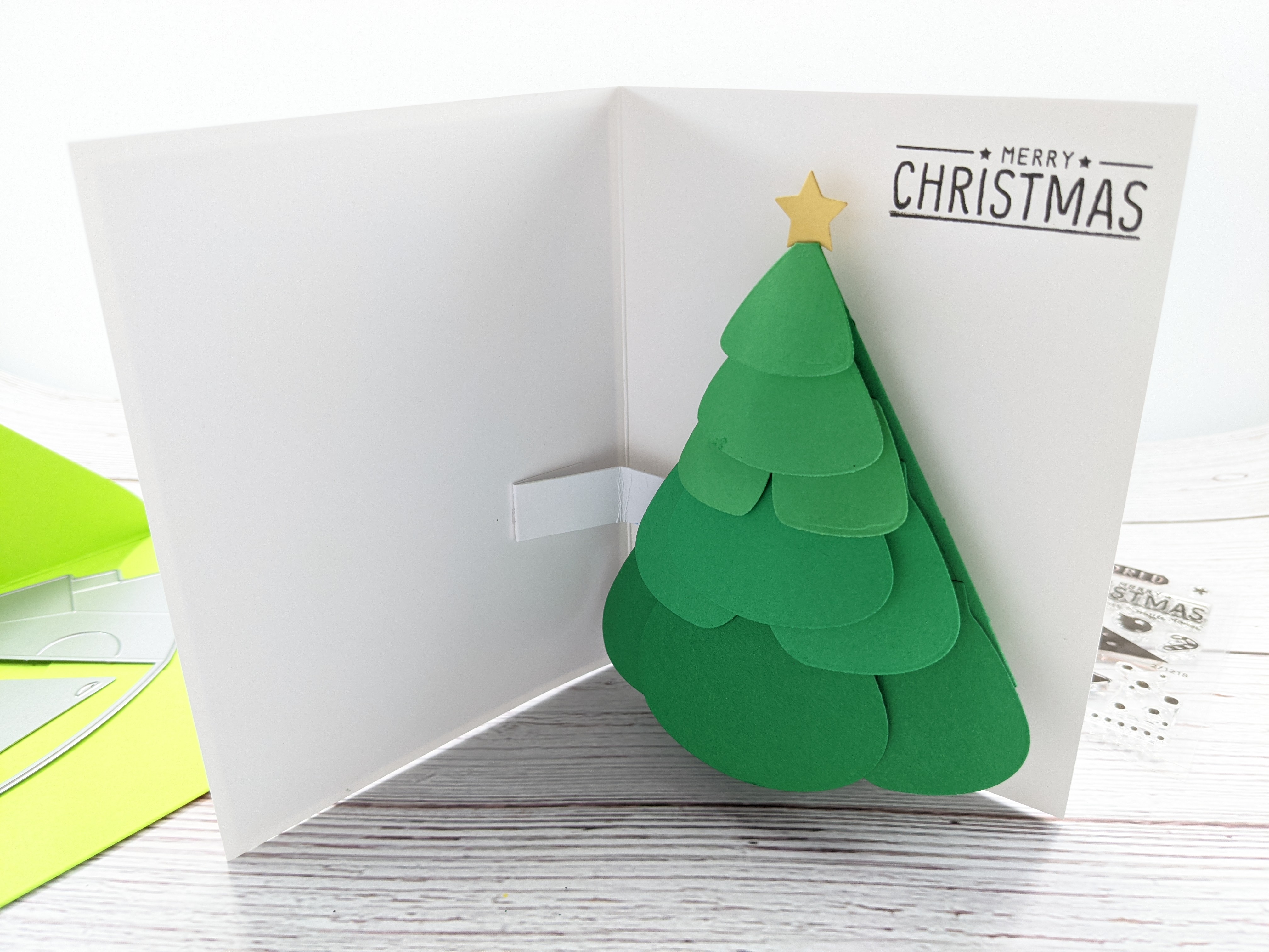 Christmas card using Waffle Flower Christmas Tree Pull-tab & Pop-up Add-on
