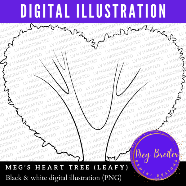 Meg's Heart Tree Leafy (Black & White)