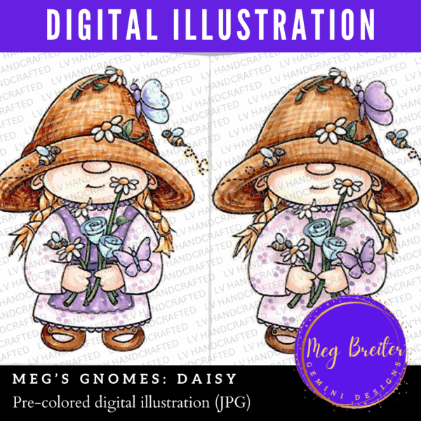 Meg's Gnomes: Daisy (Full Bundle - B&W and 2 Pre-Colored Images)