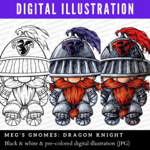 Meg's Gnomes: Dragon Knight Gnome (Full Bundle - B&W and 2 Pre-Colored Images)
